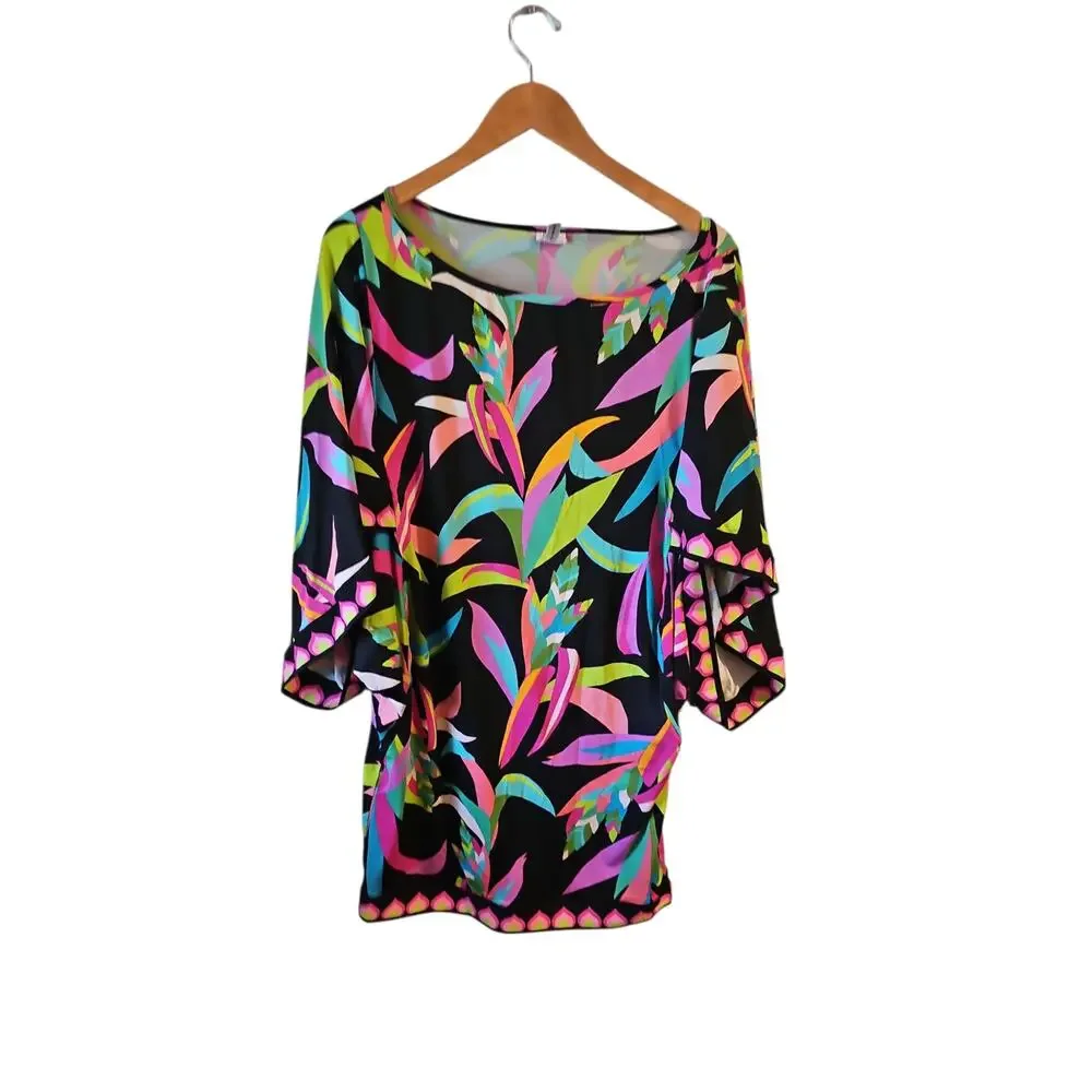 Trina Turk Birds of Paradise Tunic Swimsuit Cover Up Dress Beach Cruise  M SW14